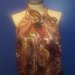 Chocolate Paisley Neck Tie Top